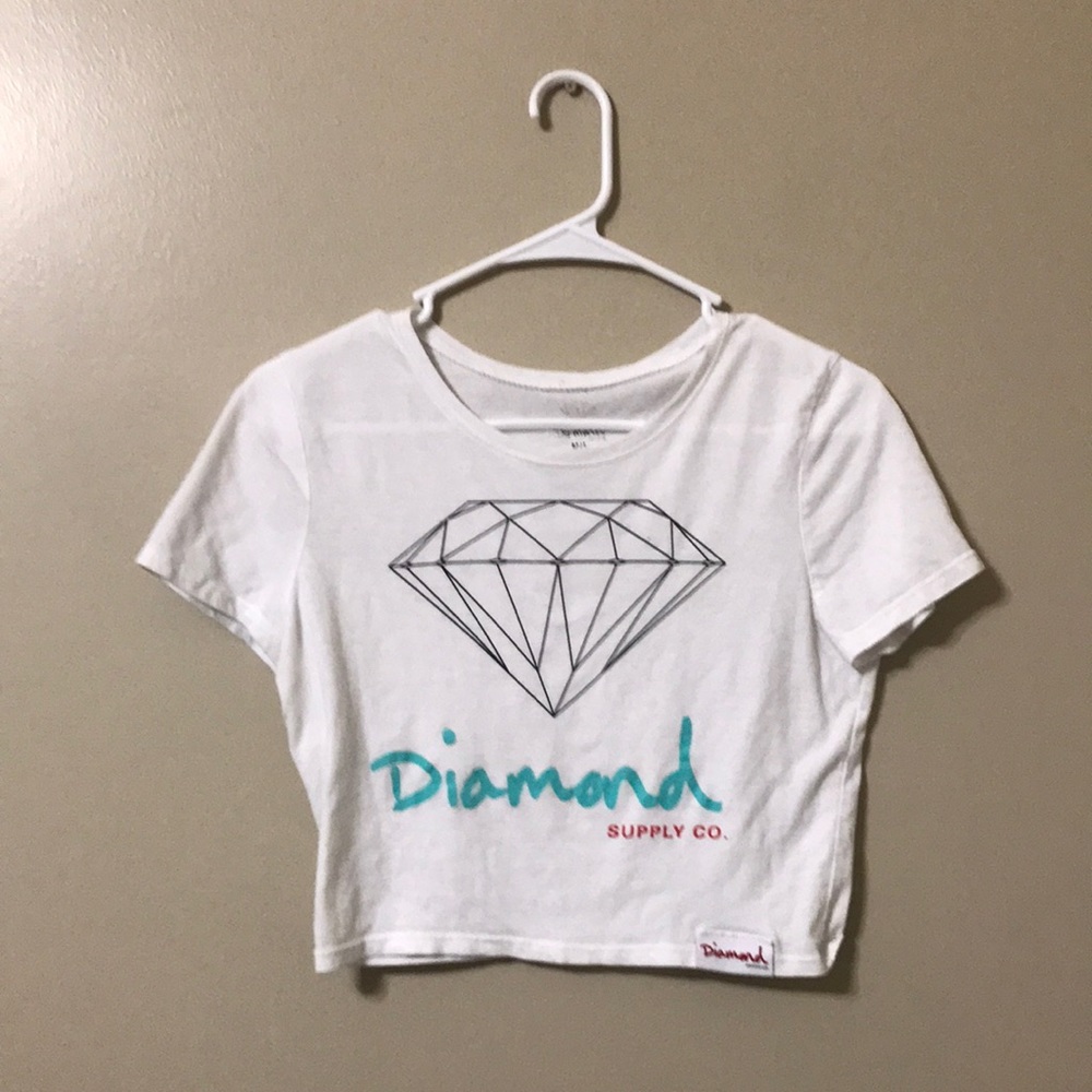 Diamond Supply Co. White Graphic Short Sleeve Crop Top